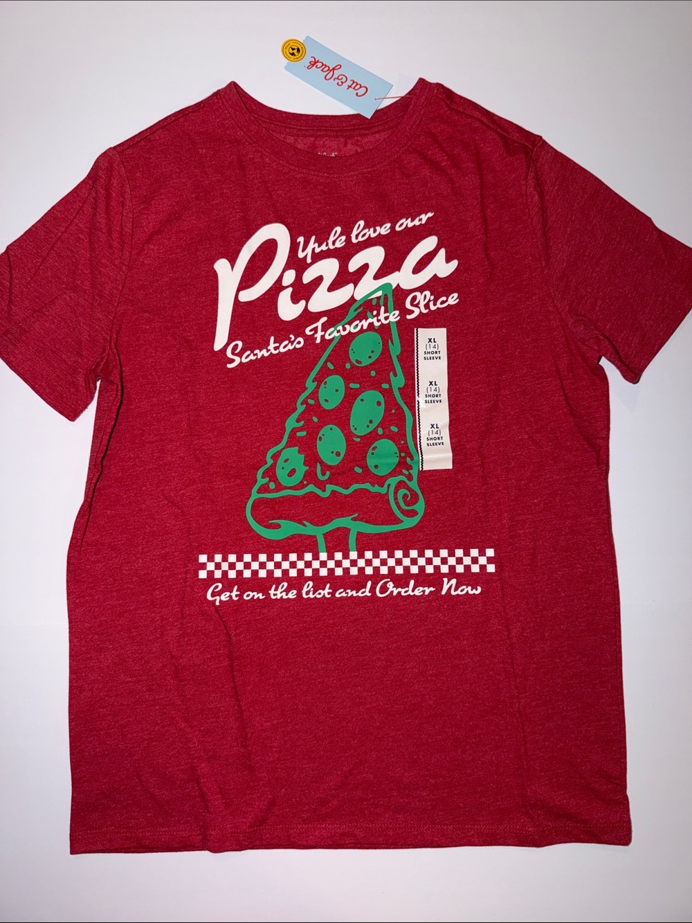 Cat & Jack Red Pizza Graphic Tee with Green Print